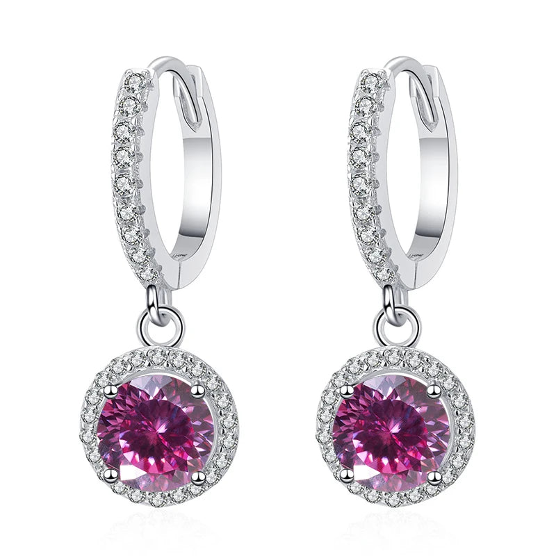 Butterflykiss 2 Carat 100 Faced Cut Moissanite Drop Earrings For Women S925 Silver Sparkling Lab Diamond Women's Wedding Jewelry Pink 1.0CT X 2