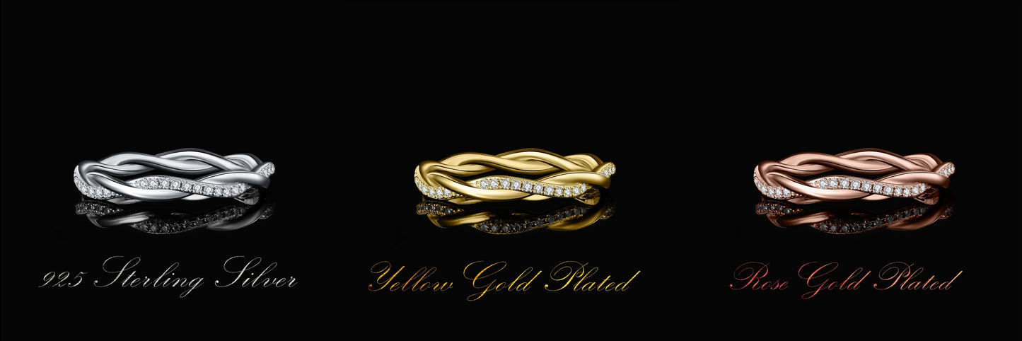 JewelryPalace Moissanite D Color Love Rope Infinity 925 Sterling Silver Stackable Band Ring for Woman Yellow Rose Gold Plated