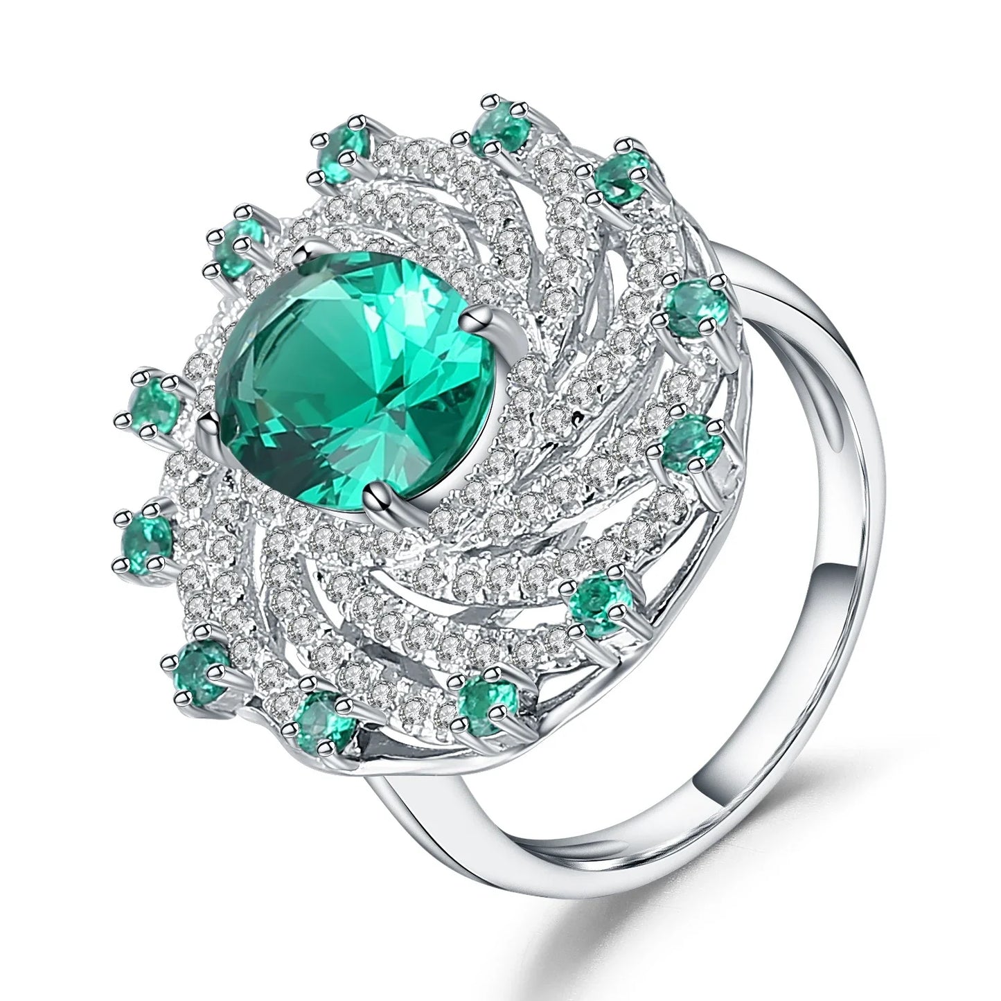 GEM'S BALLET Russian Nano Emerald Vintage Cocktail Ring 925 Sterling Silver Engagement Wedding Rings For Women Fine Jewelry CHINA LabNanoEmerald