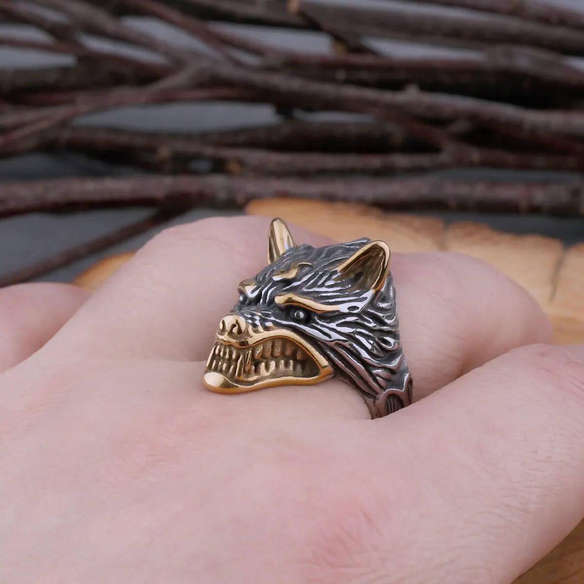 316L Stainless Steel Vintage Viking Wolf Head Ring Men's Odin Animal Amulet Accessories Nordic Fashion Jewelry As Men Gift gold