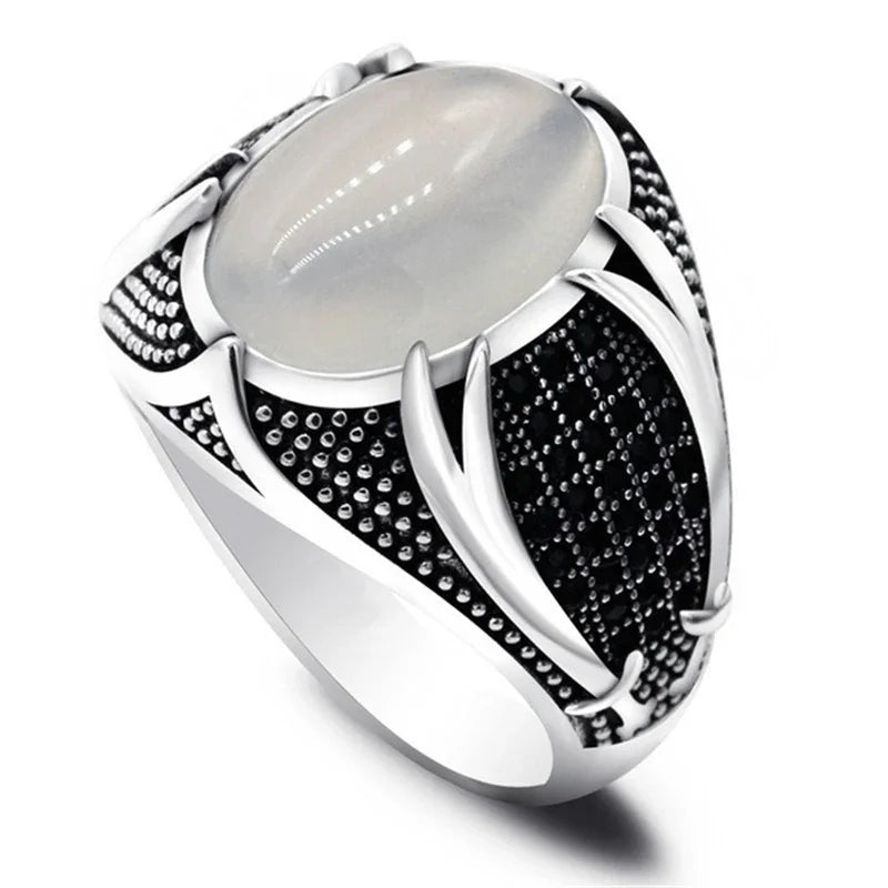New Retro Handmade Turkish Rings for Men Vintage Double Swords Black Zircon Rings Punk 2024 Trendy Islamic Religious Muslim