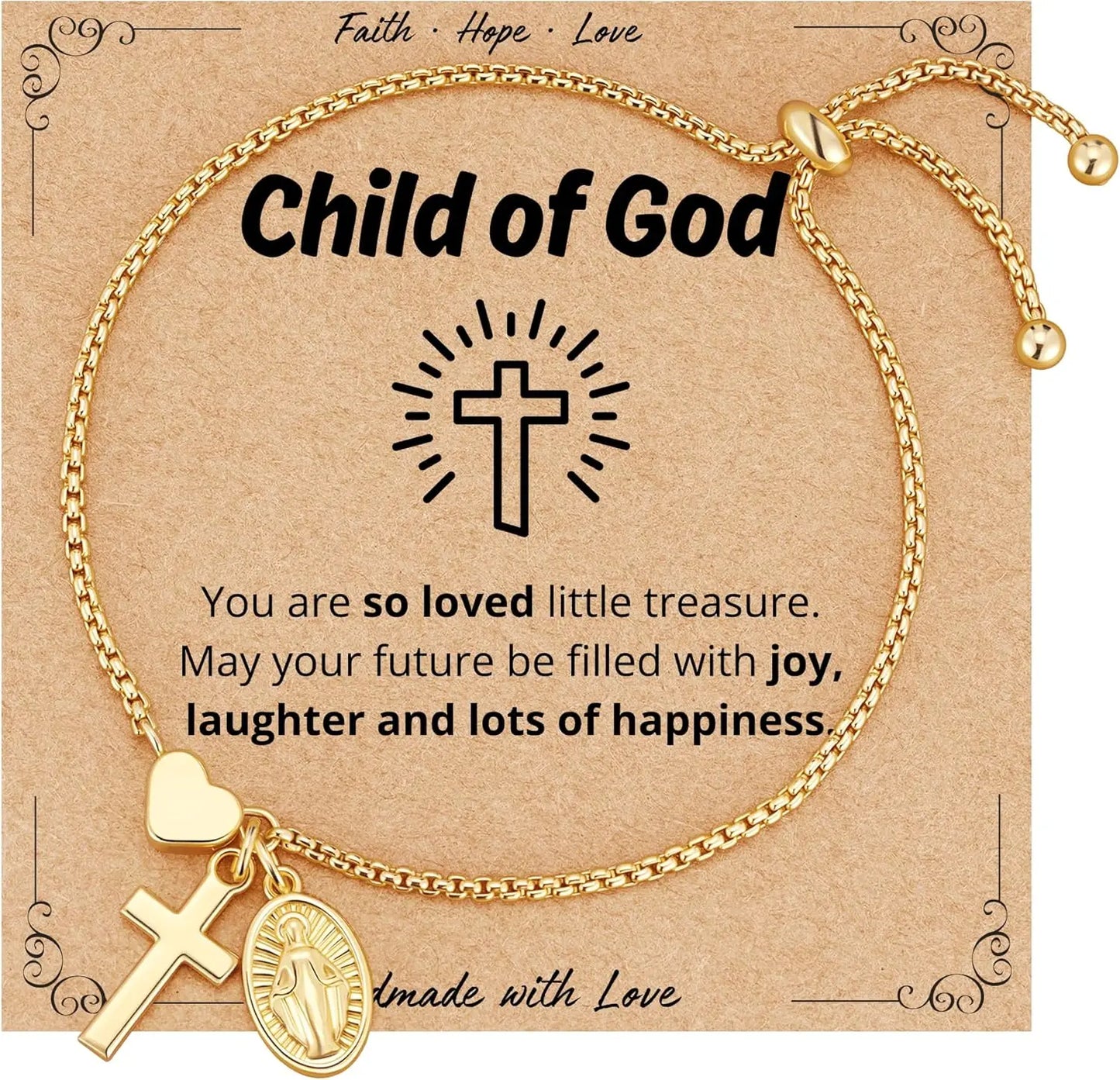 18k Gold Catholic Virgin Mary Cross Heart Bracelet Gift for Women Confirmation First Communion Religious Christian Faith Jewelry
