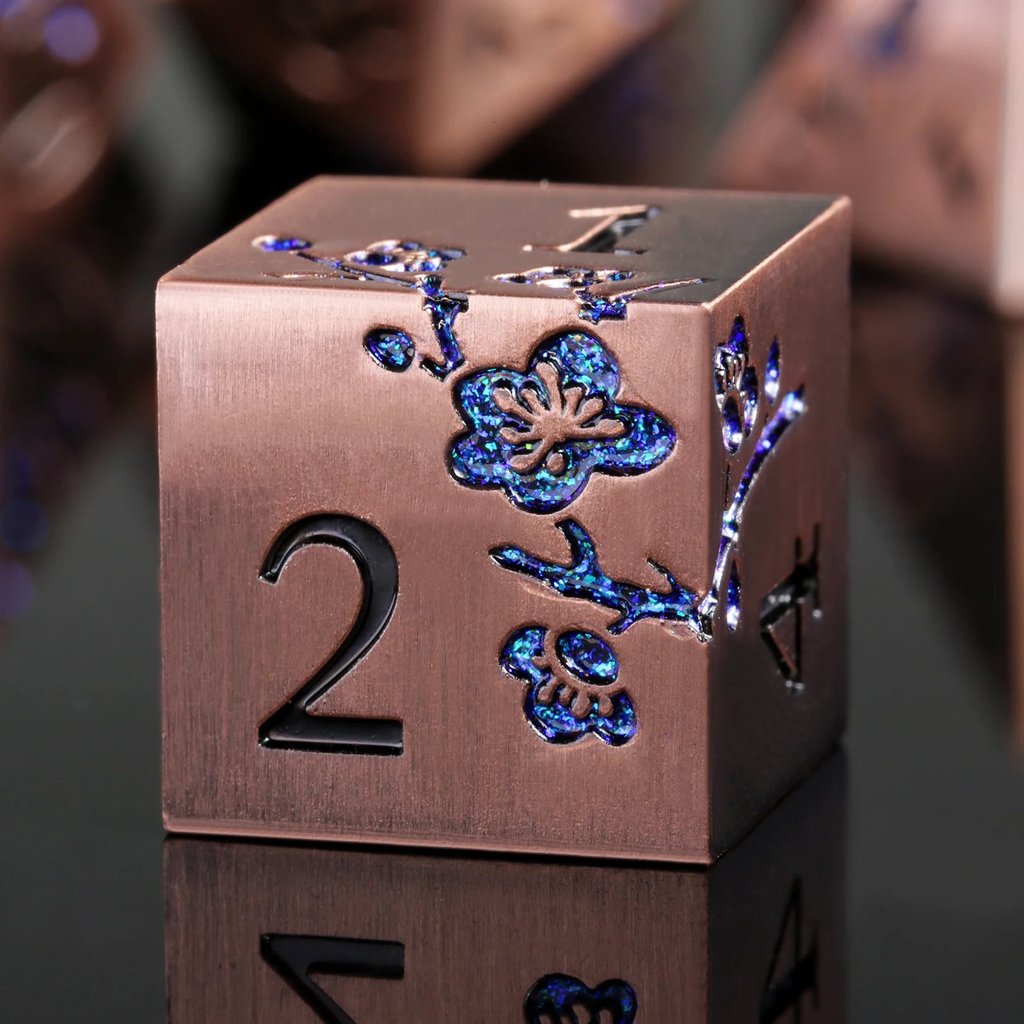 Metal Dice Set D&D, DNDND 7 PCS Flower Metallic DND Dice Set with Grogeous Gift Case for Dungeons and Dragon Tabletop Game