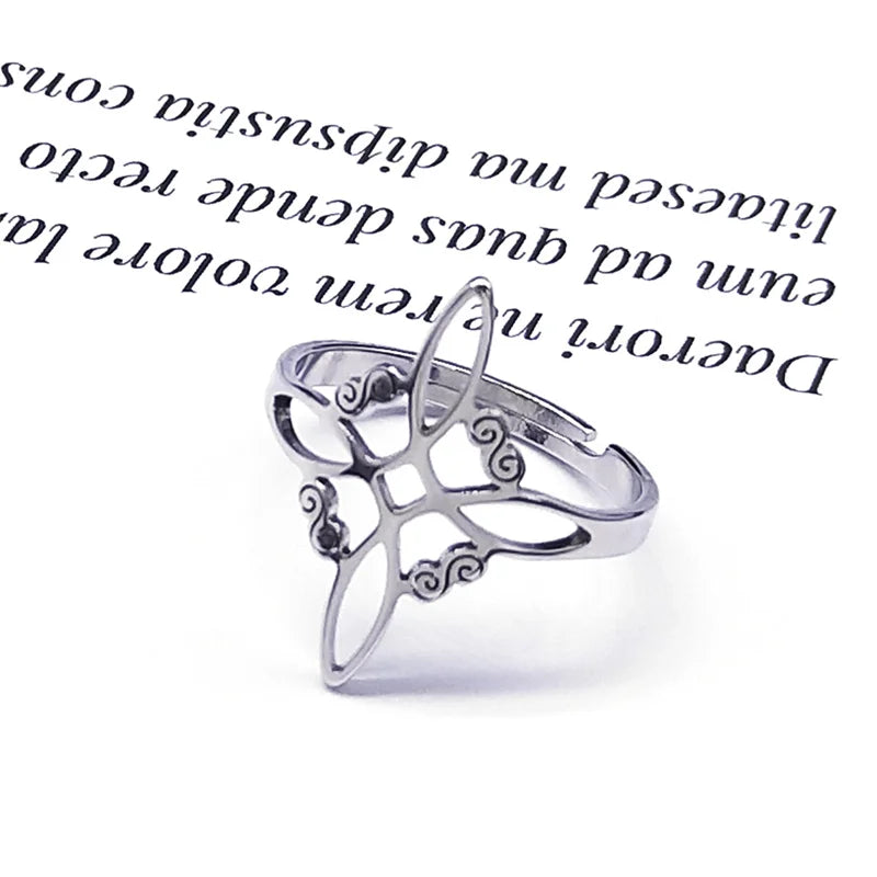 Witchcraft Stainless Steel Witch's Irish Knot Ring Men/Women Silver Color Ireland Adjustable Rings Witch Jewelry nudo de bruja