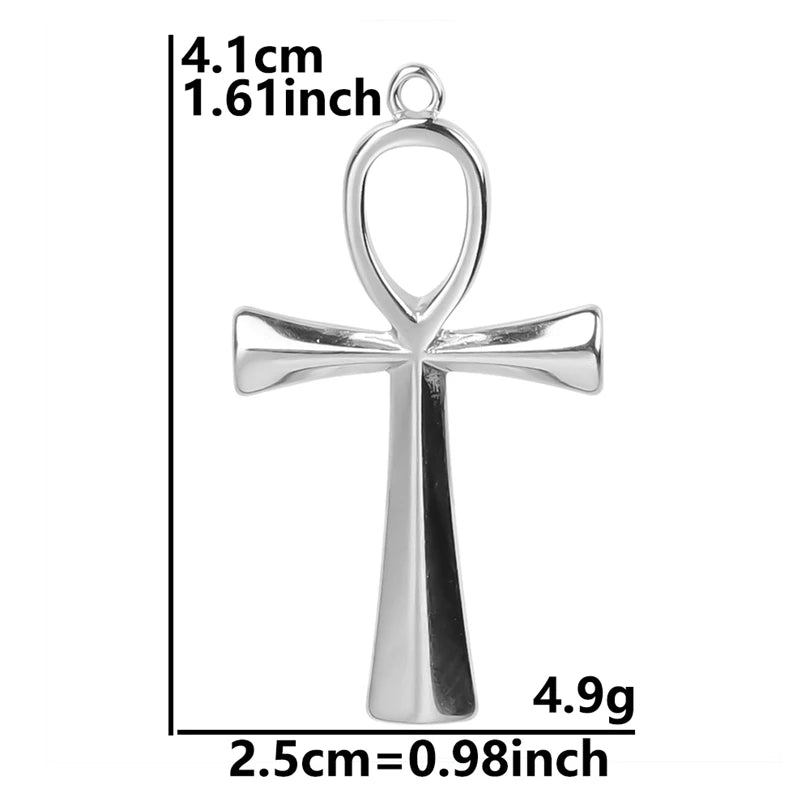 4mm Width Stainless Steel Jewelry Chain Necklaces For Women Men Accessories Ankh Cross Pendant Charm Necklace Statement Fashion