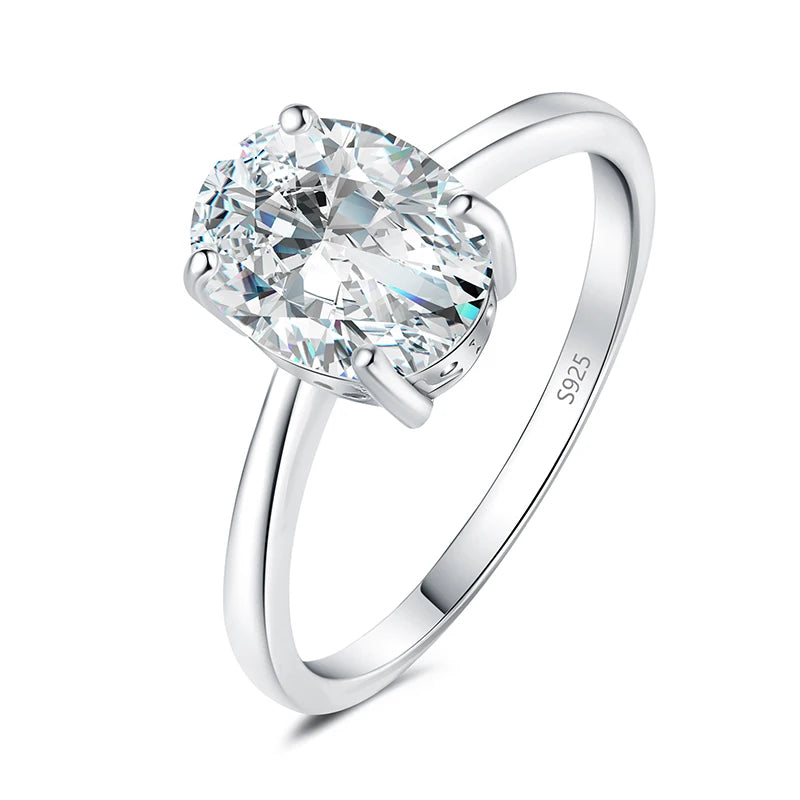 JewelryPalace 5A CZ Oval Solitaire Classic 925 Sterling Silver Wedding Engagement Ring for Woman Anniversary Gift Fine Jewelry