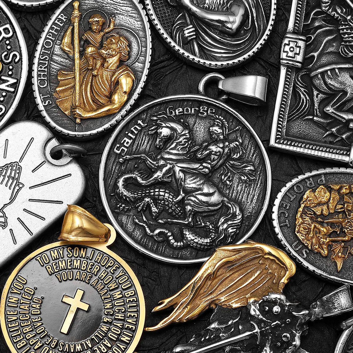 Angel Wing Cross Jesus Masonic Amulet Stainless Steel Men Necklaces Pendant Chains New For Women Fashion Jewelry Gifts Wholesale