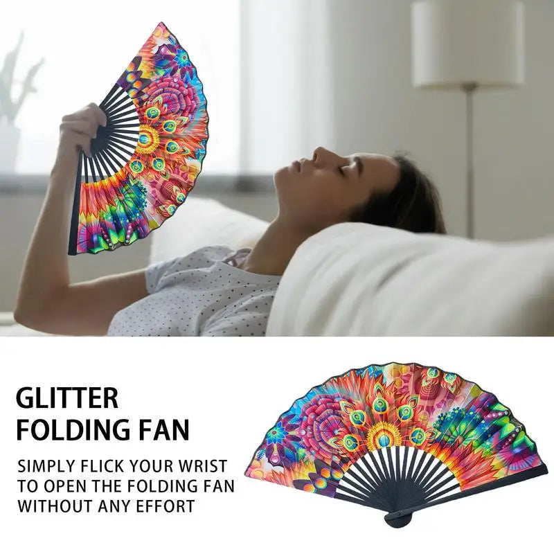 Chinese Style Pattern Hand Held Fans Bamboo Satin Cloth Folding Handheld Folded For Church Wedding Hand Fan Cool Bamboo Hand Fan