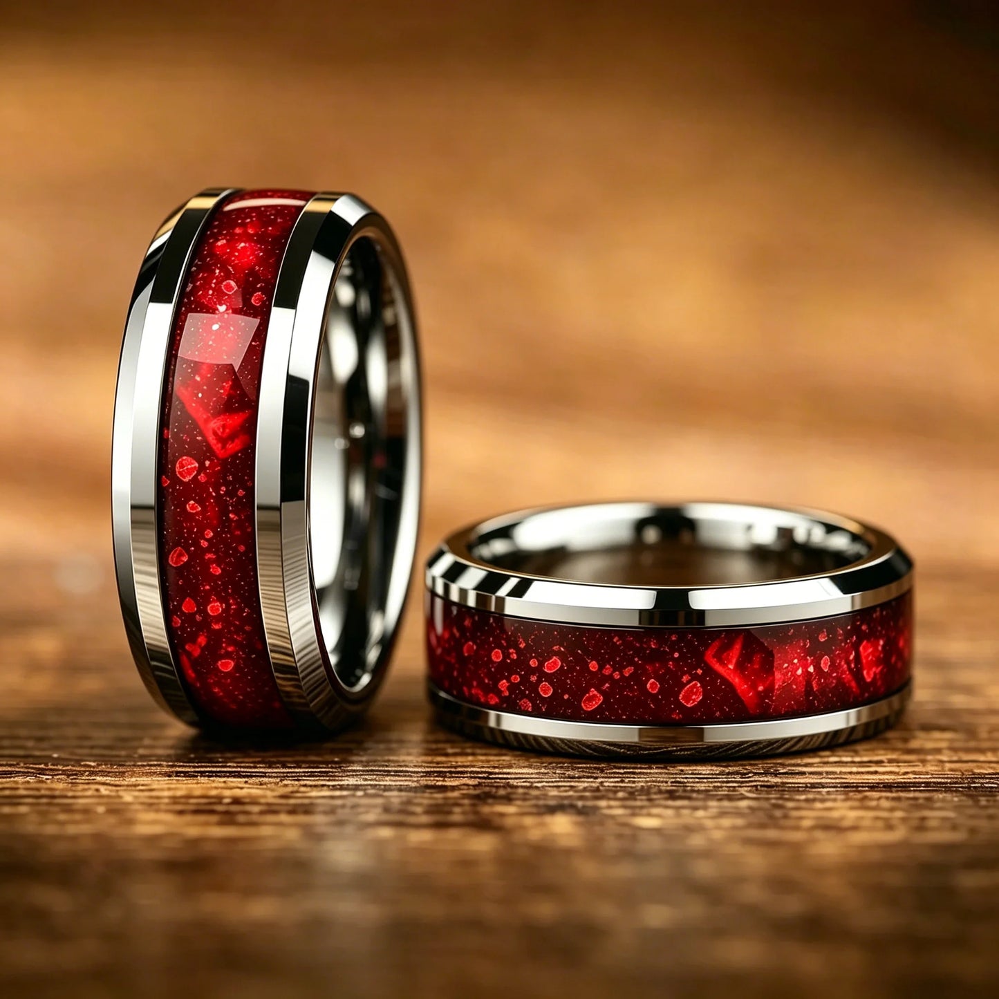 8mm Red Galaxy Nebula Crushed Stone Stainless Steel Ring Promise Wedding Ring for Men & Women, Comfort Fit, Wedding Band Jewelry