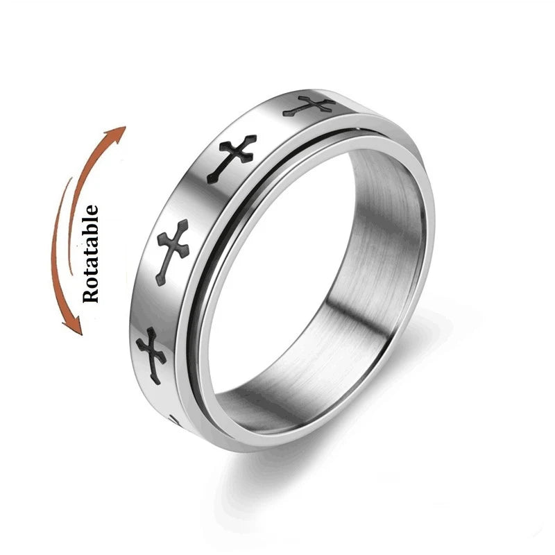 Anti Stress Anxiety Fidget Spinner Couple Rings Rotate Freely Jewelry for Men Women Stainless Steel Knuckle Ring Wedding Bague