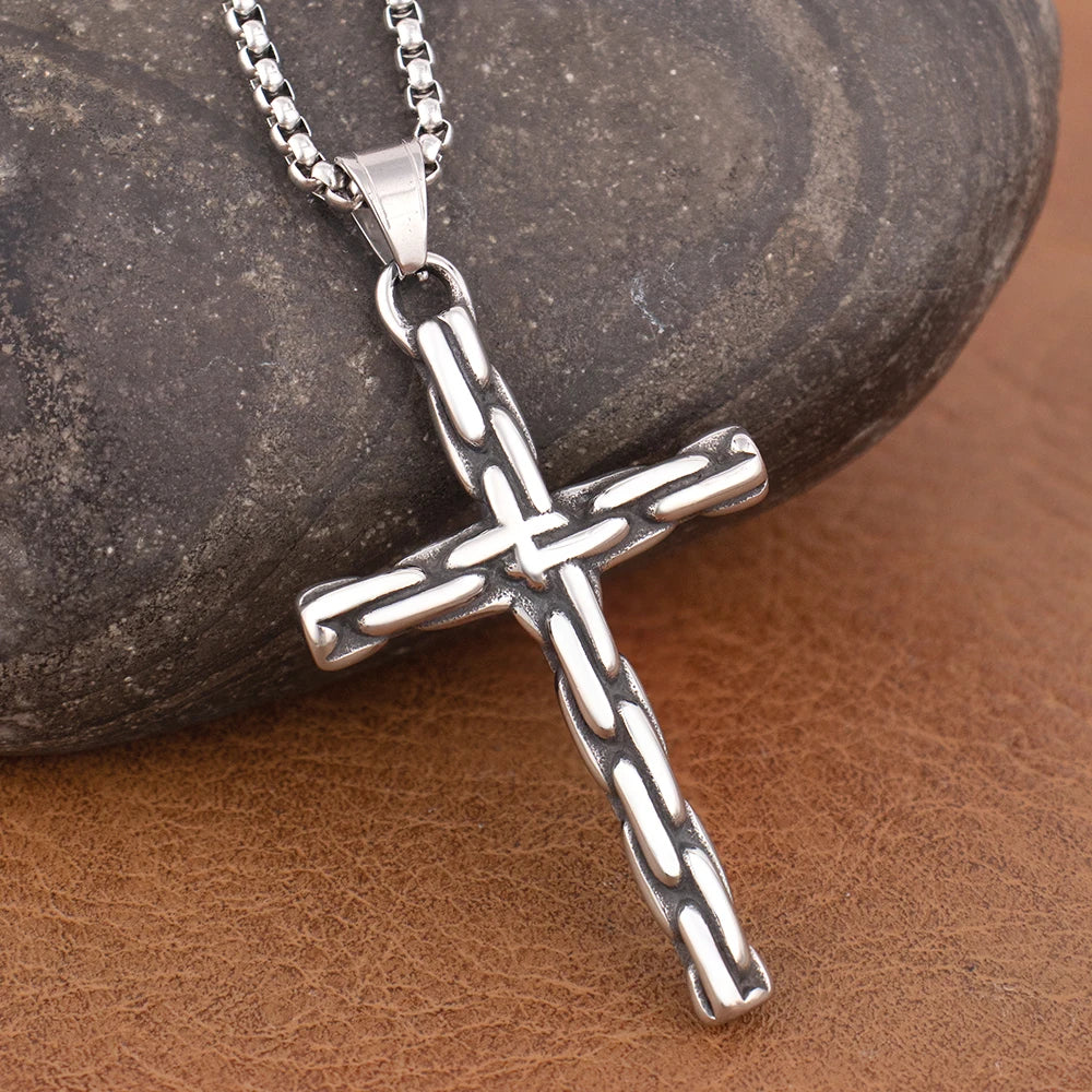Fashion Simple Stainless Steel Cross Pendant Punk Hip Hop Unique Cross Necklace Creative Religious Amulet Jewelry Gift