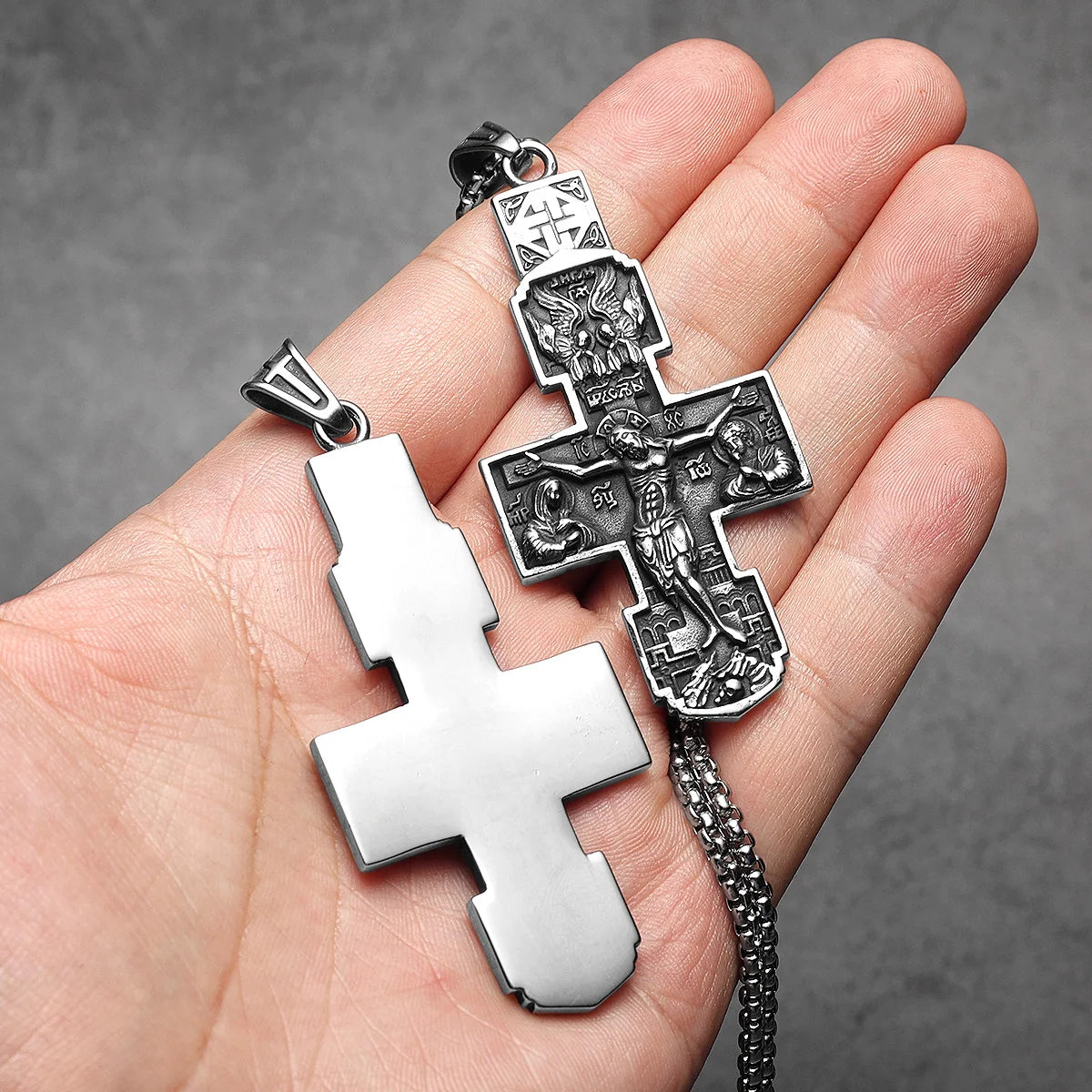 Retro Carving Jesus Cross Stainless Steel Men Necklaces Pendant Chain Punk For Women Fashion Jewelry Gifts