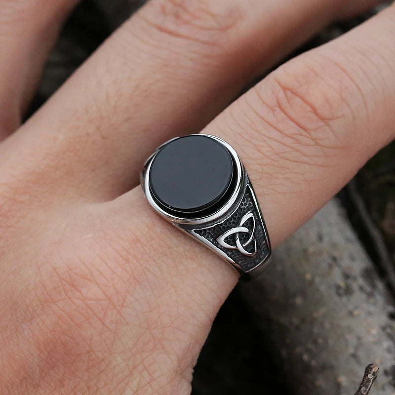 Viking Stainless Steel Celtics Knot Ring Men Nordic Trinity Wedding Stone  Women's Band Promise Jewelry OSR933