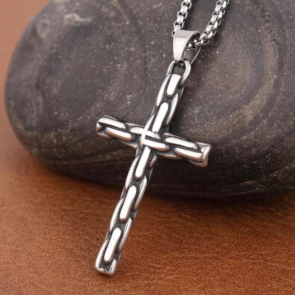 Fashion Simple Stainless Steel Cross Pendant Punk Hip Hop Unique Cross Necklace Creative Religious Amulet Jewelry Gift