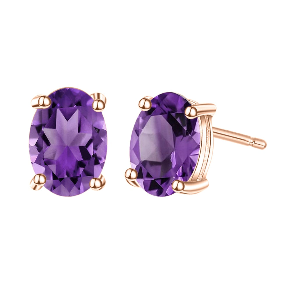 Gem&#39;s Ballet 5*7mm 2.00Ct Oval Natural Red Garnet Gemstone Stud Earrings 585 14K 10K 18K Gold 925 Silver Jewelry for Women Amethyst - R 925 Sterling Silver