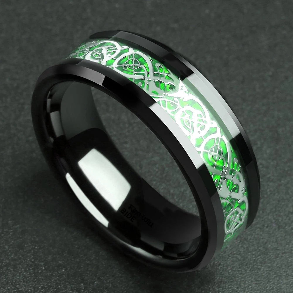 Classic 8mm Men Ring Titanium Stainless Steel Ring Inlay Black Blue Carbon Fiber Ring Wedding Jewelry Christmas Gift Accessories