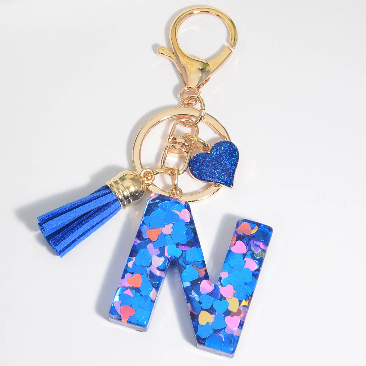 26 Initials Letter Key Pendant with Blue Tassel Alloy Love Fashion Girls Handbag Glitter Gradient Resin Alphabet Keychain Charms N CHINA