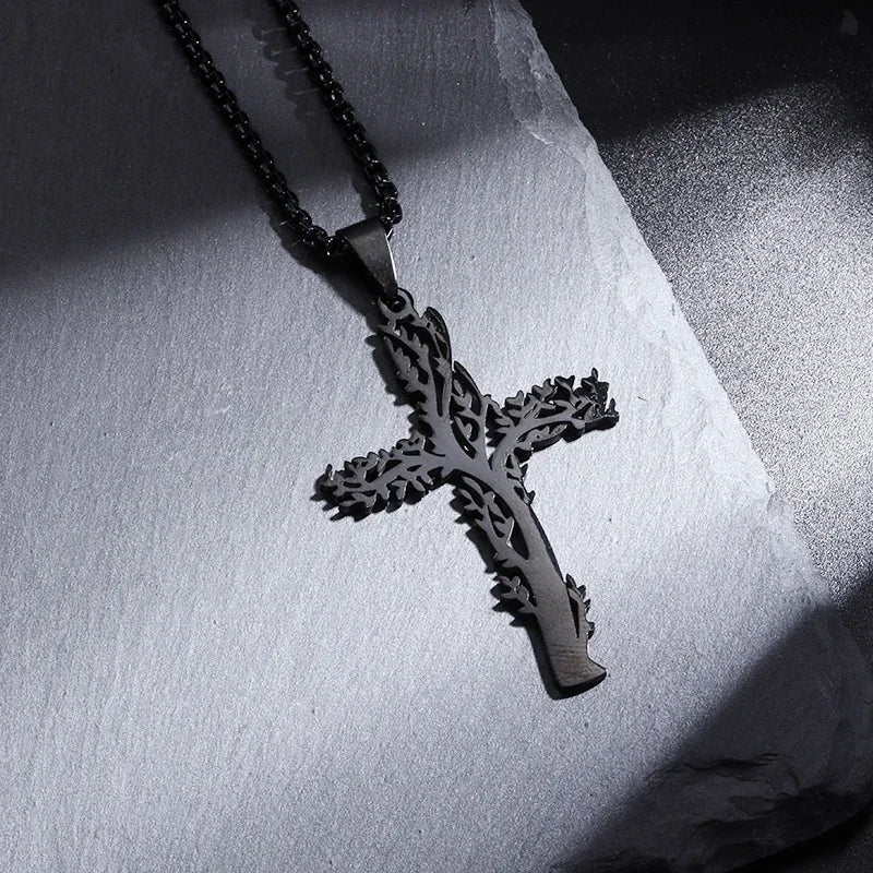 Stainless Steel Cross Letter Pendant Christian Savior Jesus Necklace Men and Women Religious Prayer Amulet Jewelry