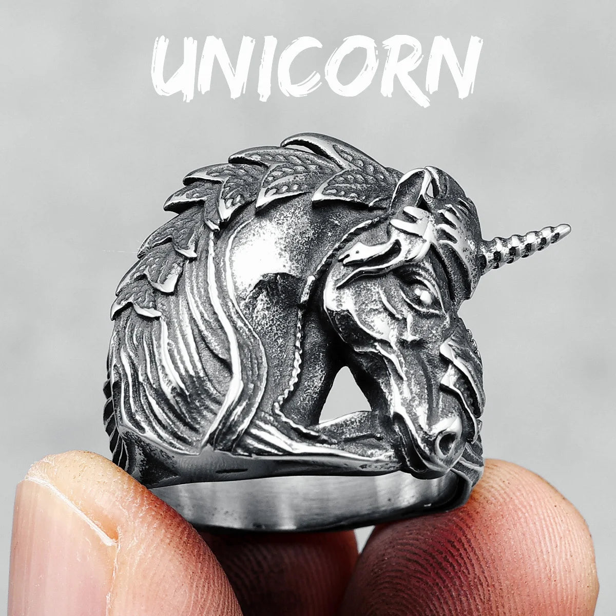 Retro Unicorn Men Rings 316L Stainless Steel Lucky Amulet Ring Rock Rap Party for Biker Male Friend Jewelry Creative Best Gift R918-Unicorn