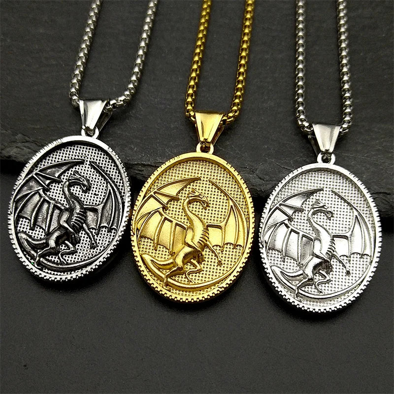 Hiphop Punk Evil Dragon Pendant Necklace For Women Men Stainless Steel Gold Color Animal Relief Retor Male Neck Chain Jewellery