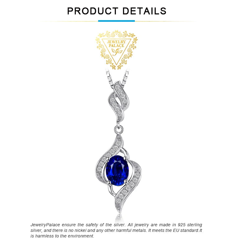 JewelryPalace Created Blue Sapphire 925 Sterling Silver Pendant Necklace for Women Jewelry No Chain