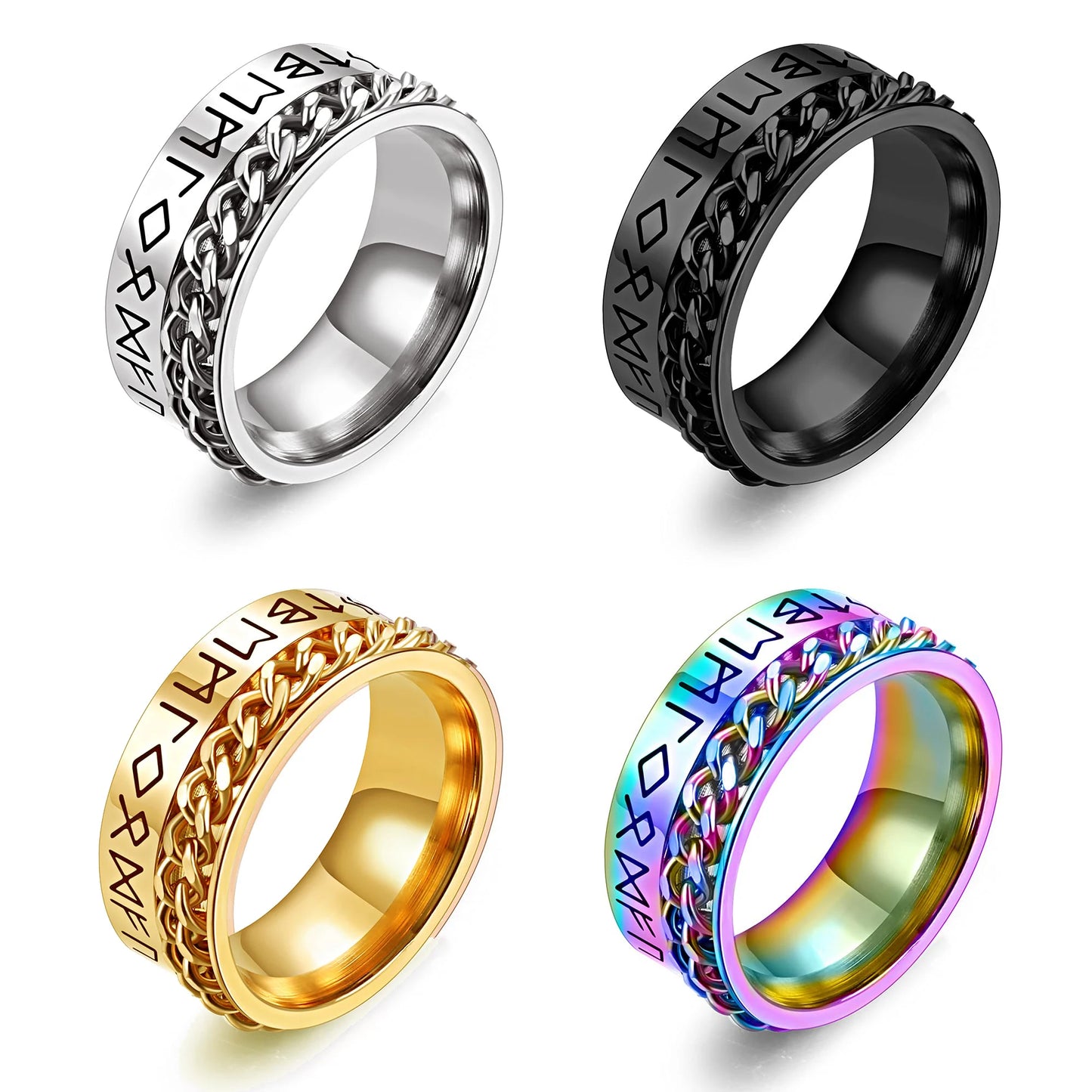 Fashion Anti Stress Anxiety Ring Figet Spinner Rings for Men Women Retro Norse Viking Runes Ring Stainless Steel Rotatable Ring