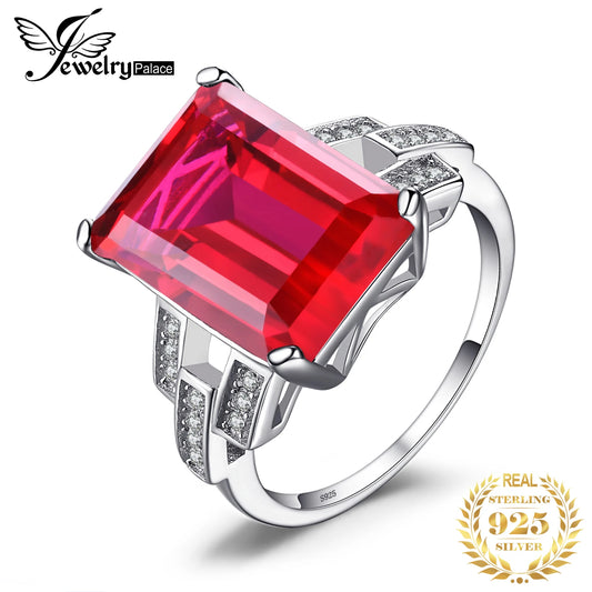 JewelryPalace 9.1ct Red Created Ruby 925 Sterling Silver Solitaire Wedding Engagement Ring for Women Party Fine Jewelry Gift 9