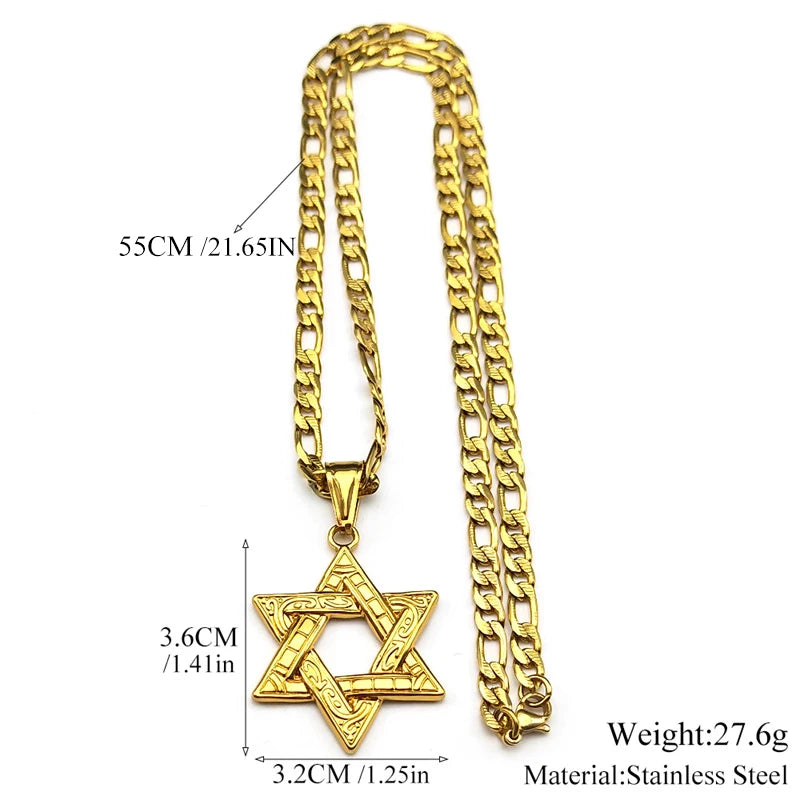 Stainless Steel Star of David Pendant, Jewish Six-Pointed Symbol Necklace, Available in Gold and Silver, Jewelry Accessory