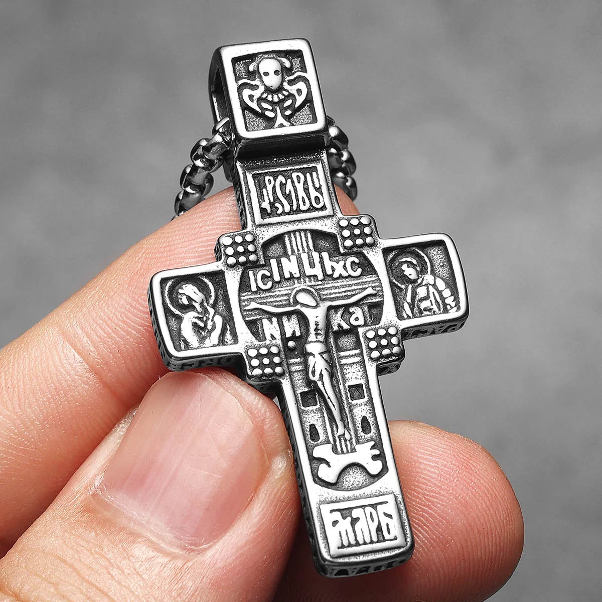 Jesus Carving Cross Amulets Stainless Steel Men Necklaces Pendant Chain Punk Women Fashion Jewelry Gifts Wholesale Dropshiping