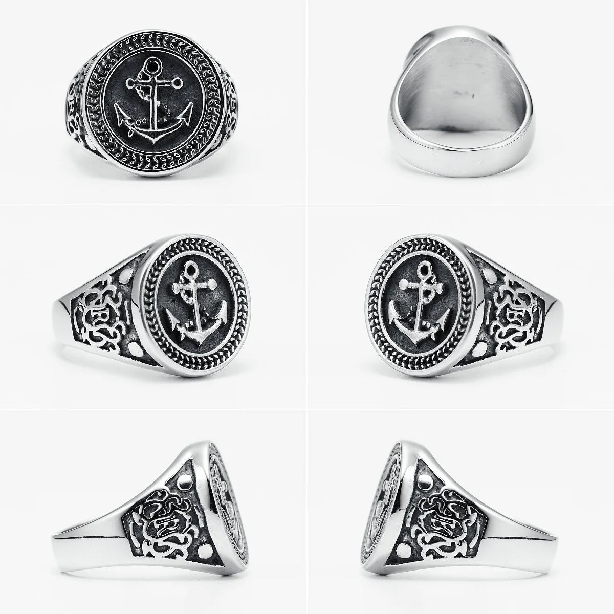 Retro Anchor Ring 316L Stainless Steel Men Rings Navigator Ocean Captain Rudder Rock for Biker Male Boyfriend Jewelry Best Gift