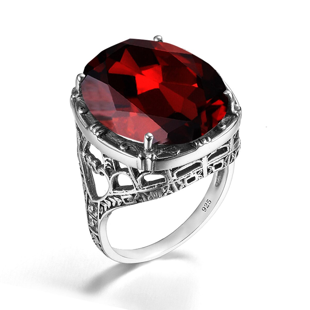 Real 925 Silver Women Amethyst Gemstone Ring Wedding Rings Handmade Processing Victorian Antique Jewelry Garnet