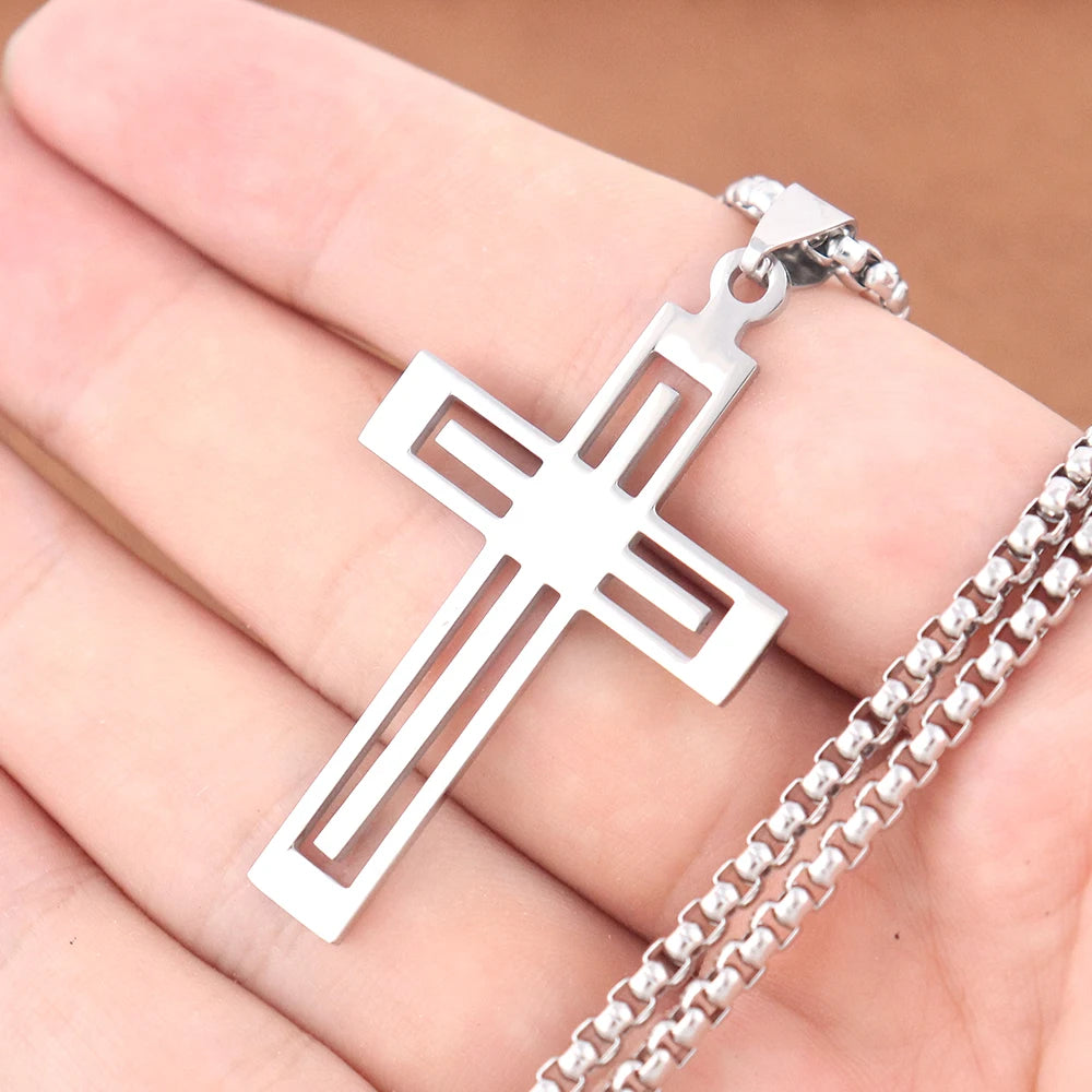 Vintage Stainless Steel Jesus Cross Necklace Men's Classic Religious Believer INRI Cross Pendant Jewelry Creative Gift
