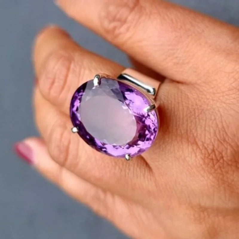 Europe and The United States Personalized Purple Inlaid Zirconia Oval Ring Ladies Exquisite Fashion Jewelry Accessories