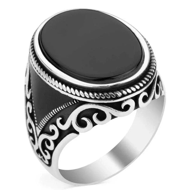 New Retro Handmade Turkish Rings for Men Vintage Double Swords Black Zircon Rings Punk 2024 Trendy Islamic Religious Muslim