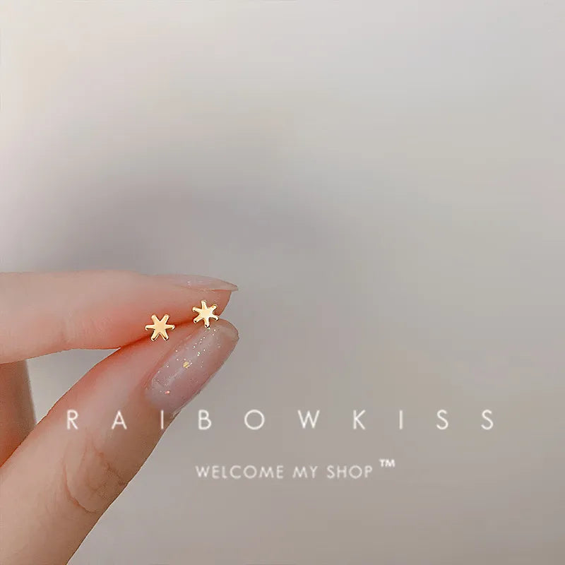 Tiny Minimalist Silver Plated Korean Mini Small Heart Stars Stud Earrings for Women Student Teen Simple Ear Piercing Jewelry