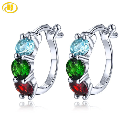 Natural Diopside Garnet Topaz Sterling Silver Clip Earring 1.5 Carats Colorful Gemstone Women Classic Style Fine Jewelry