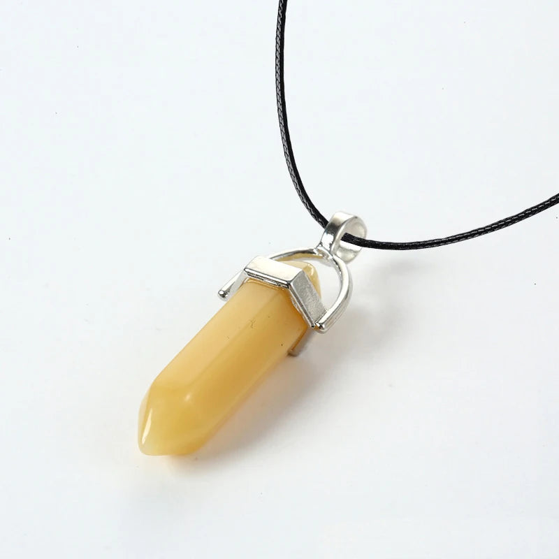 2025 Hexagonal Column Quartz Necklaces Turquoises Pink Crystal Pendent Necklace For Women Chain Natural Stone Choker Jewelry