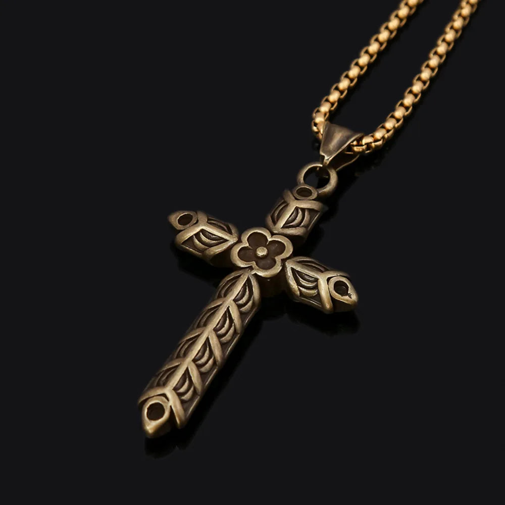 Stainless Steel Vintage Viking Style Cross Necklace for Women Fashion Punk Cross Necklace Male Jewelry Accessories