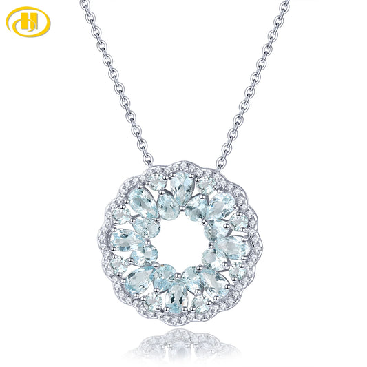 Natural Aquamarine Sterling Silver Pendant 3.2 Carats Genuine Light Blue Aquamarine Elegant Romantic Jewelry Women's Favorite
