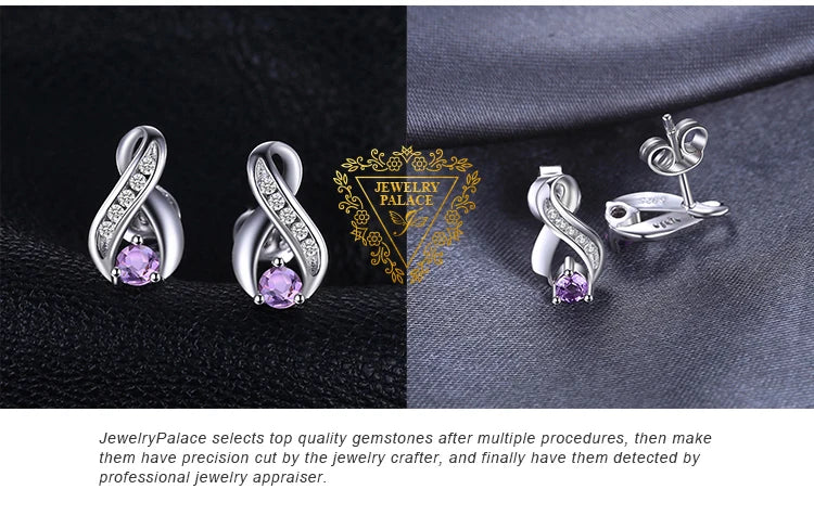 JewelryPalace Infinity Natural Purple Amethyst 925 Sterling Silver Stud Earrings for Women Jewelry