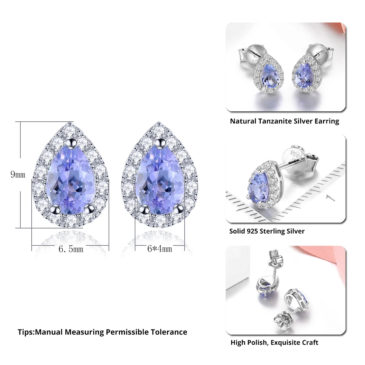 Natural Tanzanite Sterling Silver Stud Earring 0.8 Carats Genuine Gemstone Classic Fine Jewelrys Women Favorite Birthday Gifts