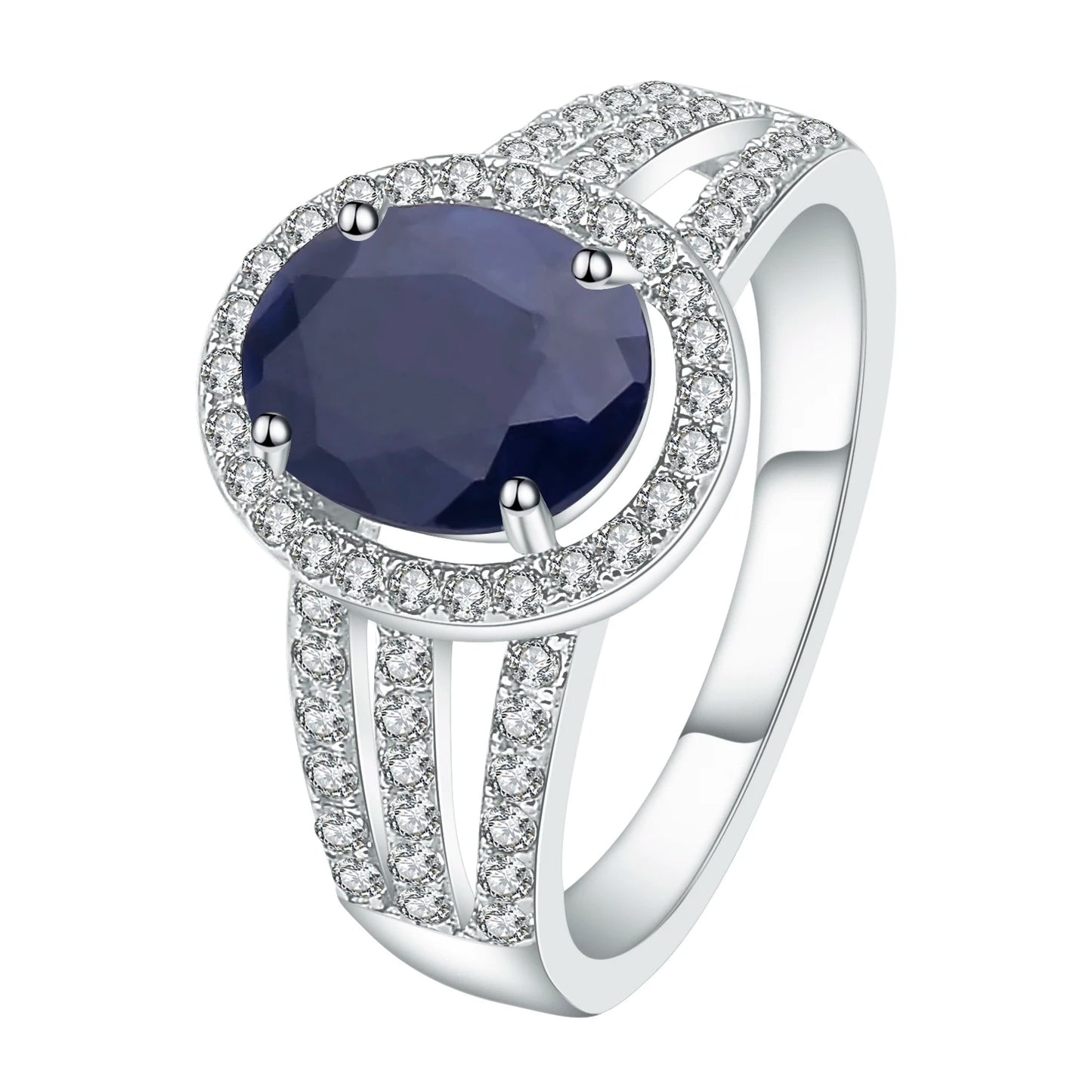 Ring Gem's Ballet Natural Oval Blue Sapphire Rings Solid 585 14K 10K 18K Gold 925 Silver Gemstone Cocktail Ring For Women 925 Sterling Silver White Gold