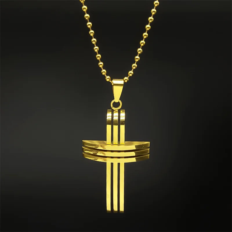 Stainless Steel Jesus Cross Car Pendants for Women Men Gold Color Christian Holy Lord Crucifix Amulet Bag Jewelry Gift
