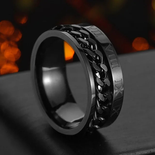 Cool Stainless Steel Rotatable Men Ring High Quality Spinner Chain Punk Women Jewelry for Party Gift color