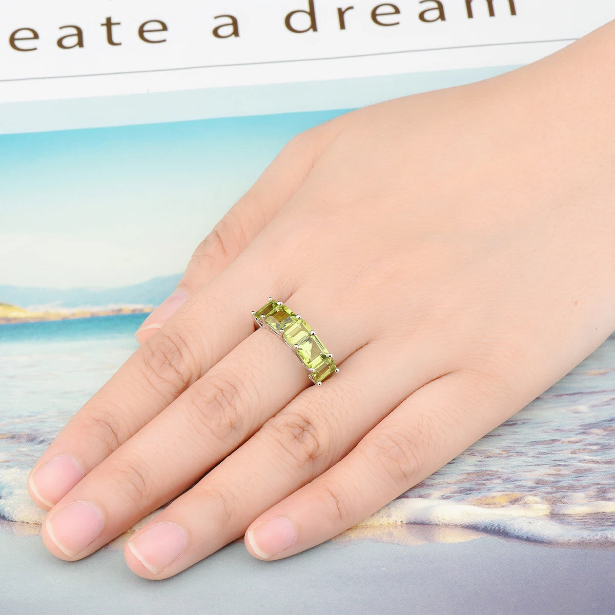 Natural Genuine Peridot Sterling Silver Rings 4.3 Carats Gemstone Women Classic Fine Jewelry Top Quality S925 Christmas Gifts