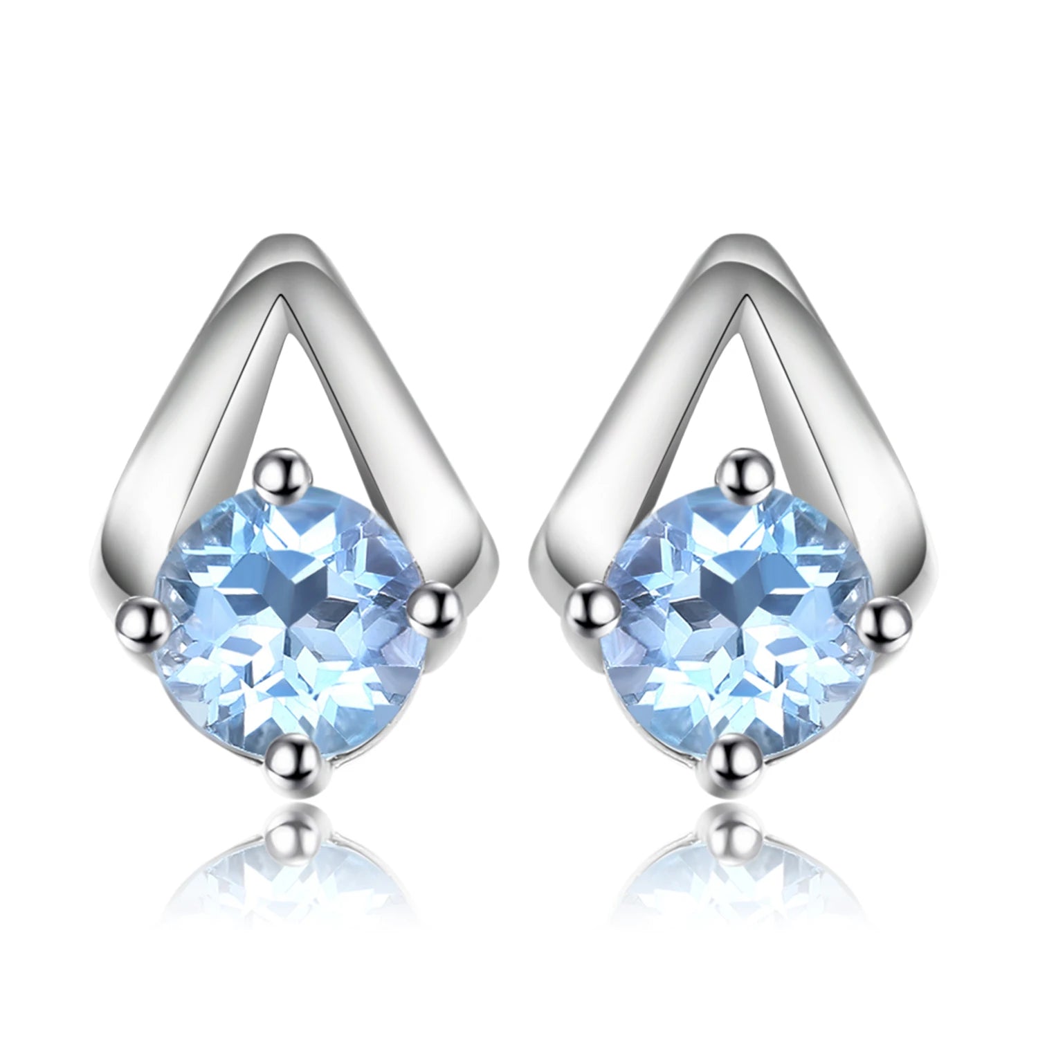 JewelryPalace 1.2ct Round Natural Sky Blue Topaz 925 Sterling Silver Stud Earrings for Woman Gift 925 Sterling Silver