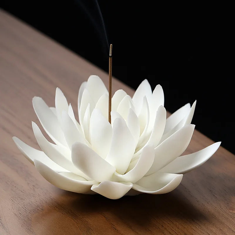 Ceramic White Lotus Incense Burner Home Decor Incense Stick Holder Buddhist Aromatherapy Incense Censer Use In Office Teahouse