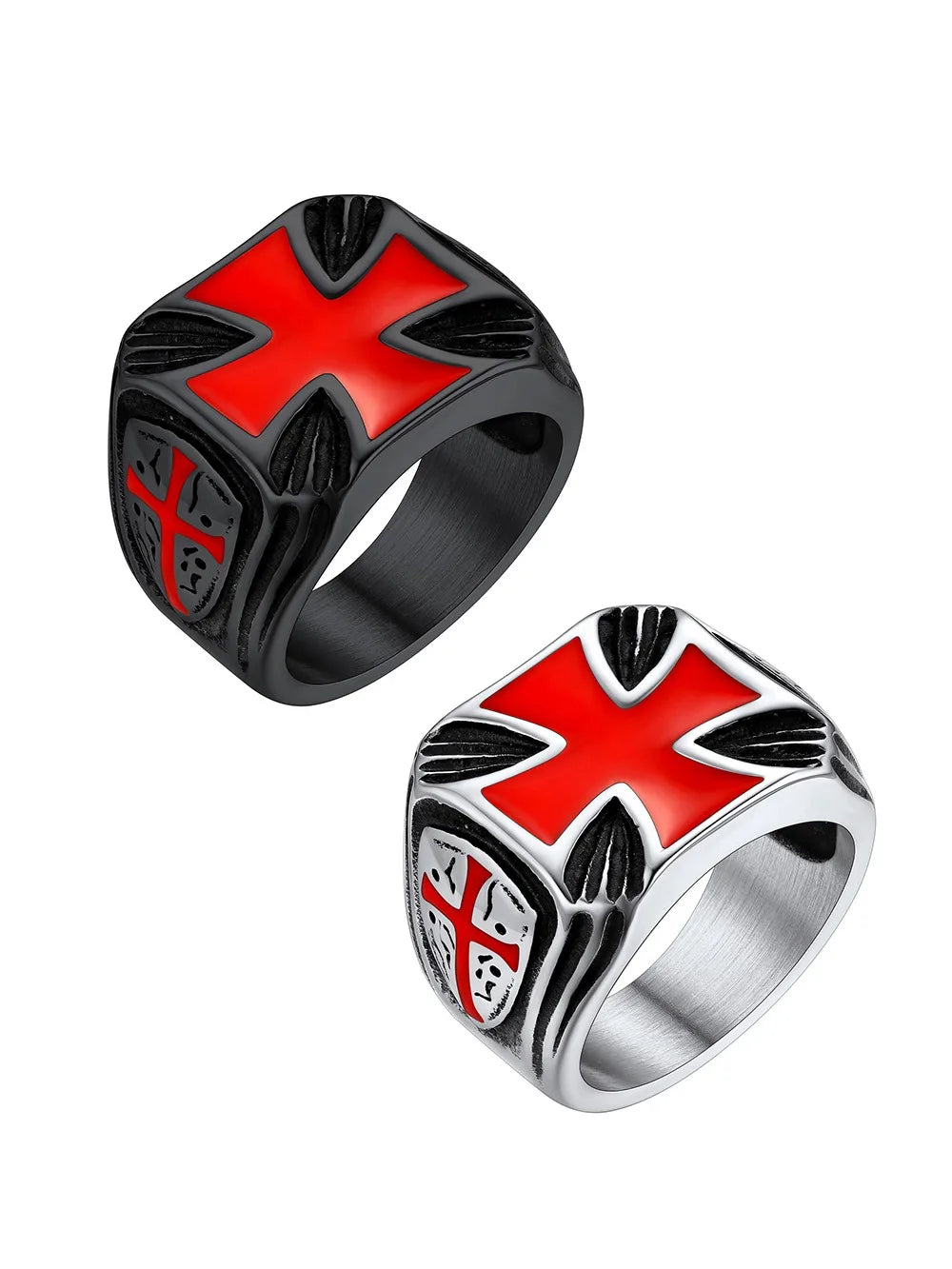 U7 Stainless Steel Square Knight Templar Rings Black Red Glaze Cross The Temple of Solomo Signet Ring Vintage Style Jewelry Gift
