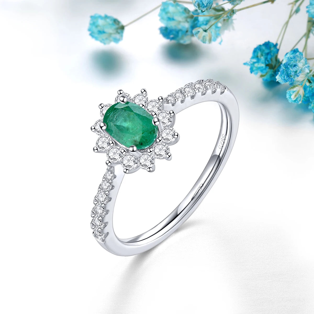 Natural Emerald Precious Gemstone Sterling Silver Rings 0.4 Carats Genuine Gemstone Women Classic Exquisite Style Fine Jewelrys