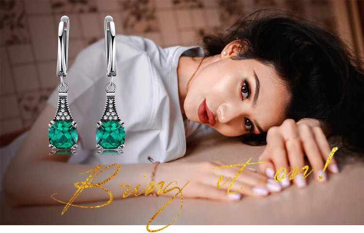JewelryPalace Vintage 2.1ct Cushion Simulated Nano Emerald 925 Sterling Silver Hoop Earrings for Woman Gemstone Fashion Jewelry